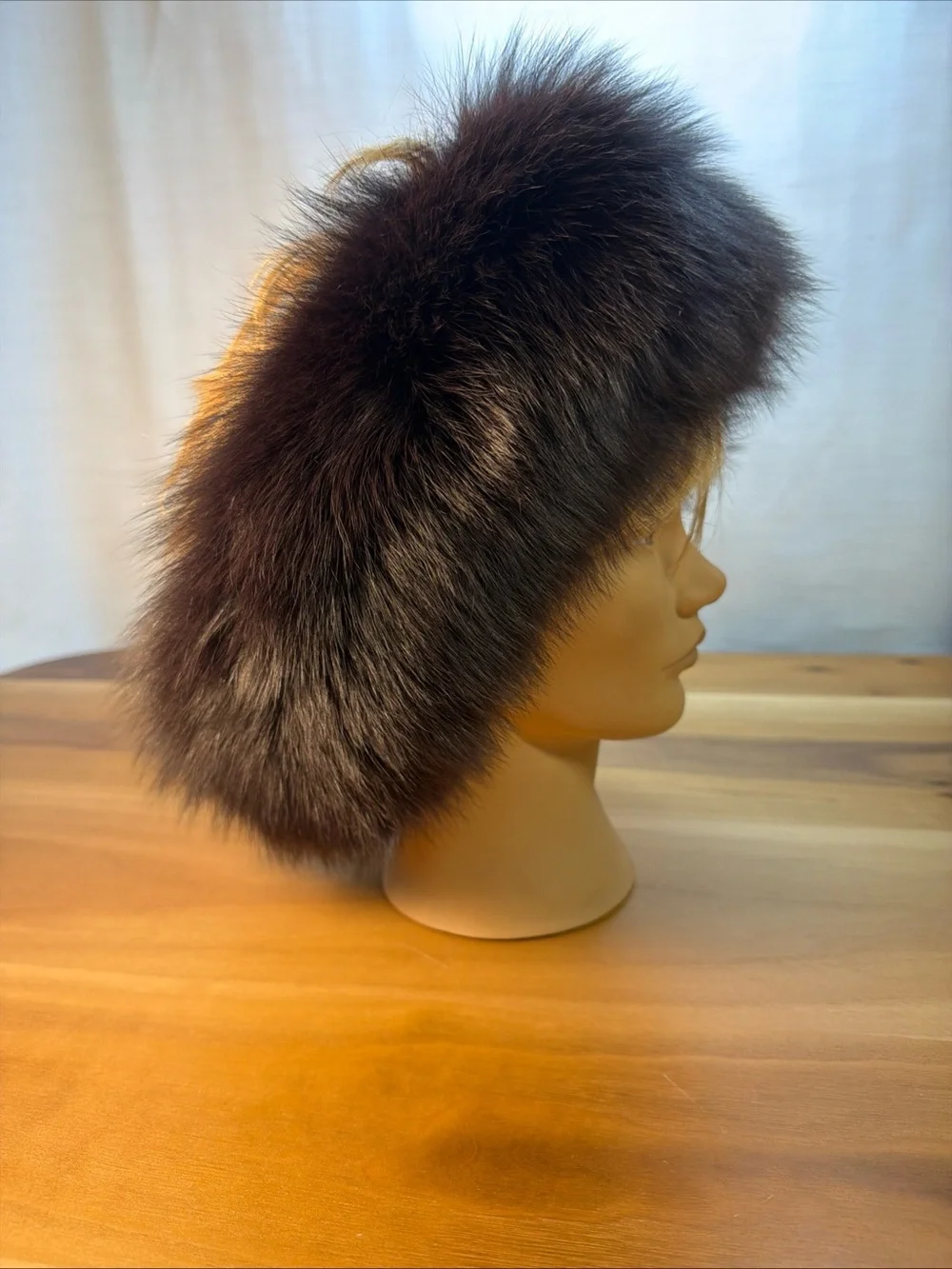 NEW Elegant Winter Women Headband Dark Brown Canadian Fox‎ Fur Sz Adjustable